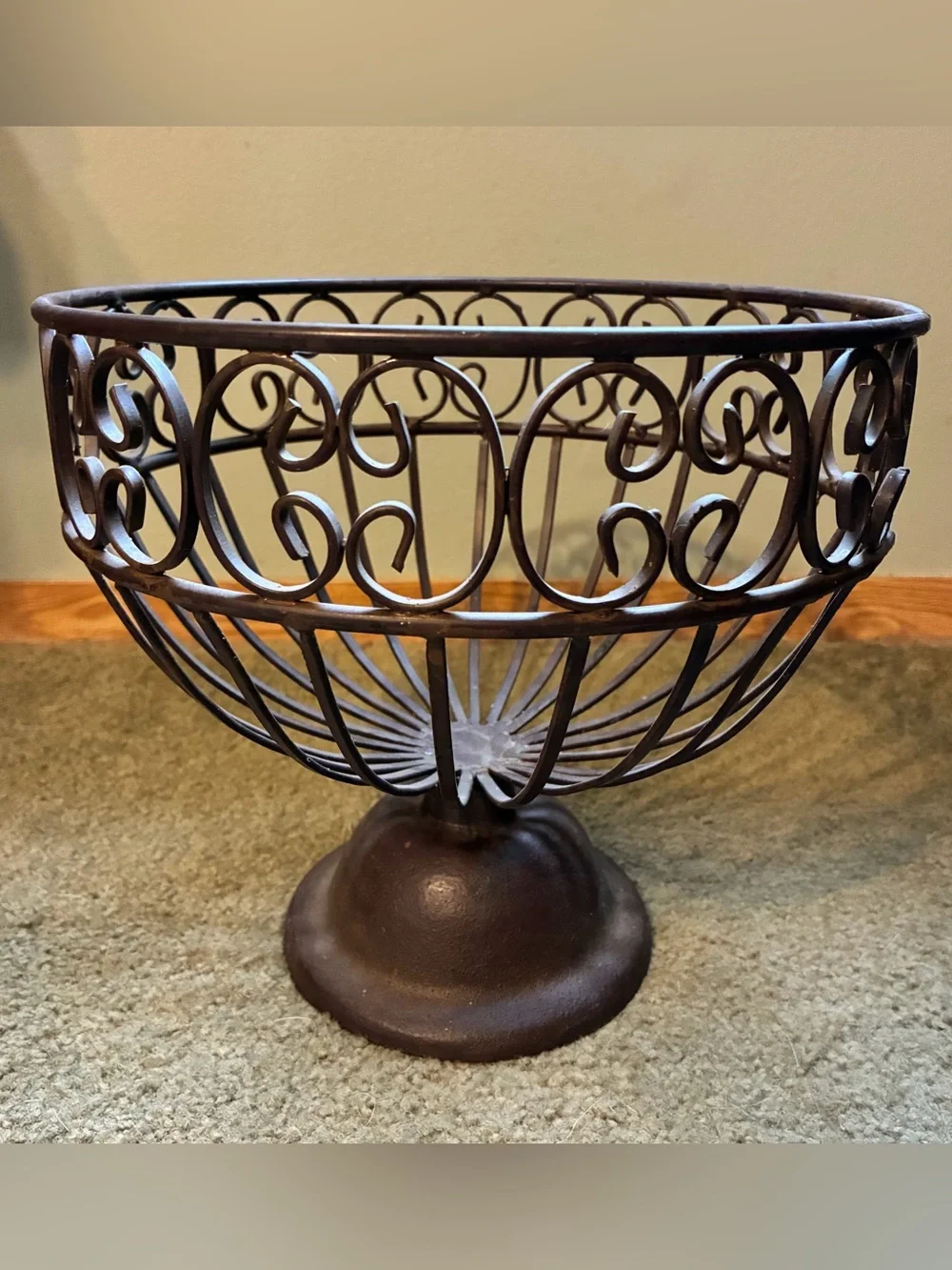 Gorgeous Large Iron Pedestal Open Fruit Vegetable Bowl 9 inches Tall